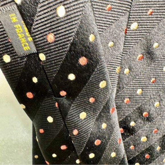 Charvet Tie - Black, w/ Cream & Rust/Burnt Orange Dots 100% Silk Made in France - Picture 5 of 5